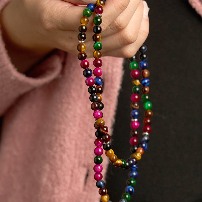 Nimara Ritual 108 Mala Beads Natural Colorful Tiger Eye Stone Multi-turn Protection Bracelet