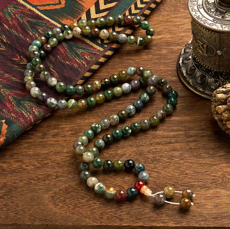 Nimara Ritual 108 Mala Beads Natural Stone Moss Agate Multi-turn Healing Bracelet