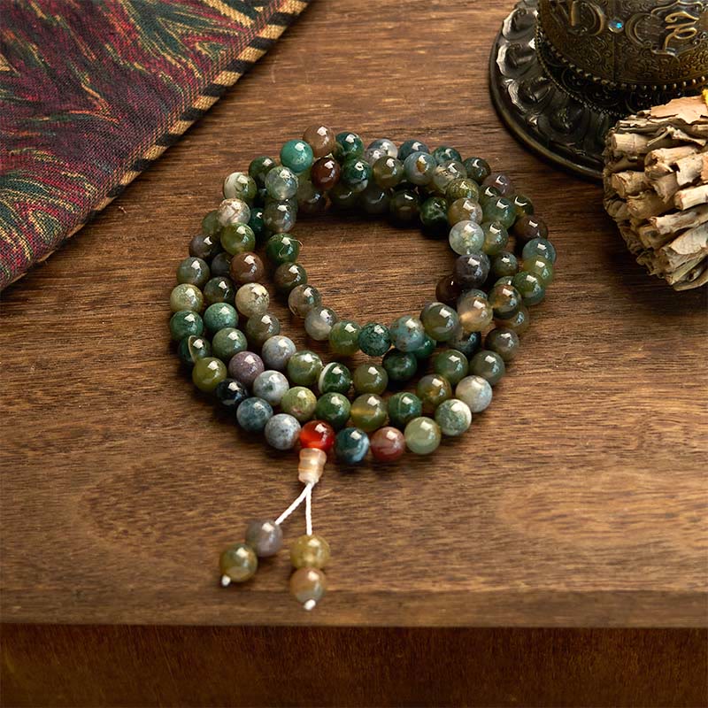 Nimara Ritual 108 Mala Beads Natural Stone Moss Agate Multi-turn Healing Bracelet