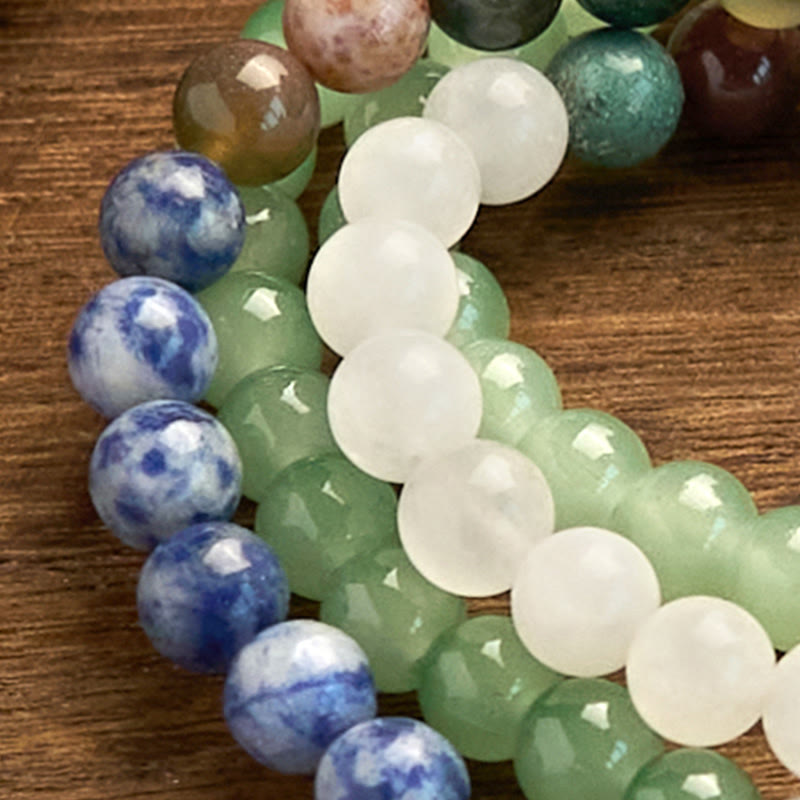 Nimara Ritual 108 Mala Beads Natural Green Aventurine Blue Spot Jasper Indian Agate Green Tassel Luck Bracelet