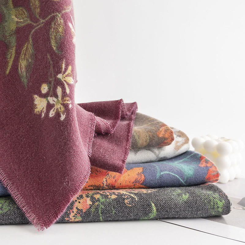 Nimara Ritual Tibetan Multiflora Rose Print Pattern Design Shawl Fall Winter Cozy Warm Scarf Wrap