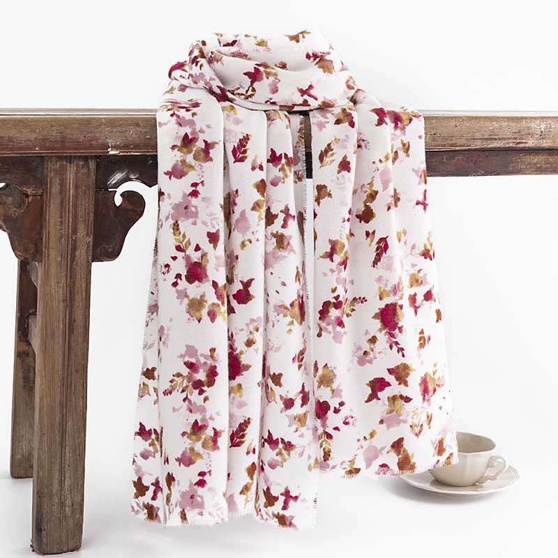 Nimara Ritual Tibetan Floral Falling Leaves Print Shawl Fall Winter Cozy Warm Travel Scarf Wrap