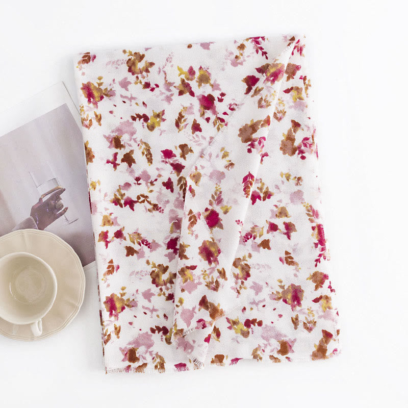 Nimara Ritual Tibetan Floral Falling Leaves Print Shawl Fall Winter Cozy Warm Travel Scarf Wrap