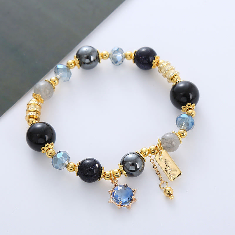Nimara Ritual Natural Black Obsidian Hematite Blue Sandstone Strength Bracelet