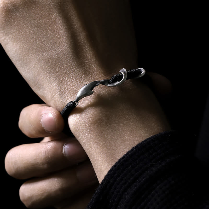 Nimara Ritual 999 Sterling Silver Shark Black Wax Rope Protection Bracelet