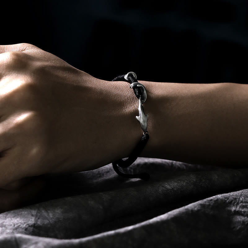 Nimara Ritual 999 Sterling Silver Shark Black Wax Rope Protection Bracelet