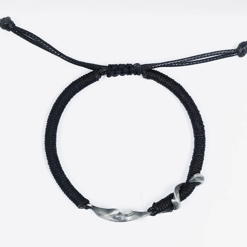 Nimara Ritual 999 Sterling Silver Shark Black Wax Rope Protection Bracelet