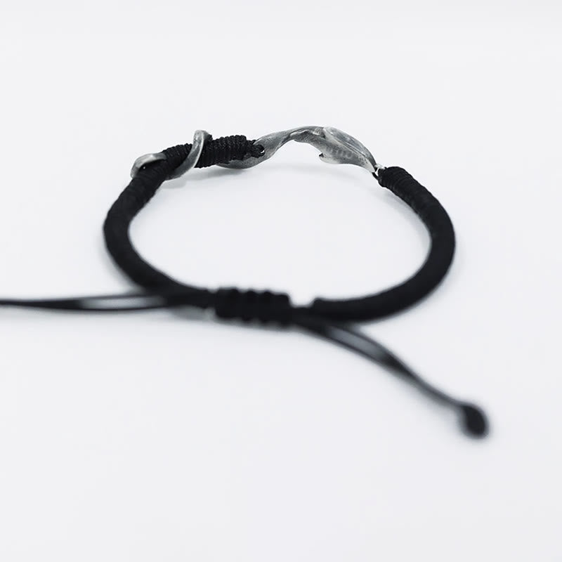 Nimara Ritual 999 Sterling Silver Shark Black Wax Rope Protection Bracelet