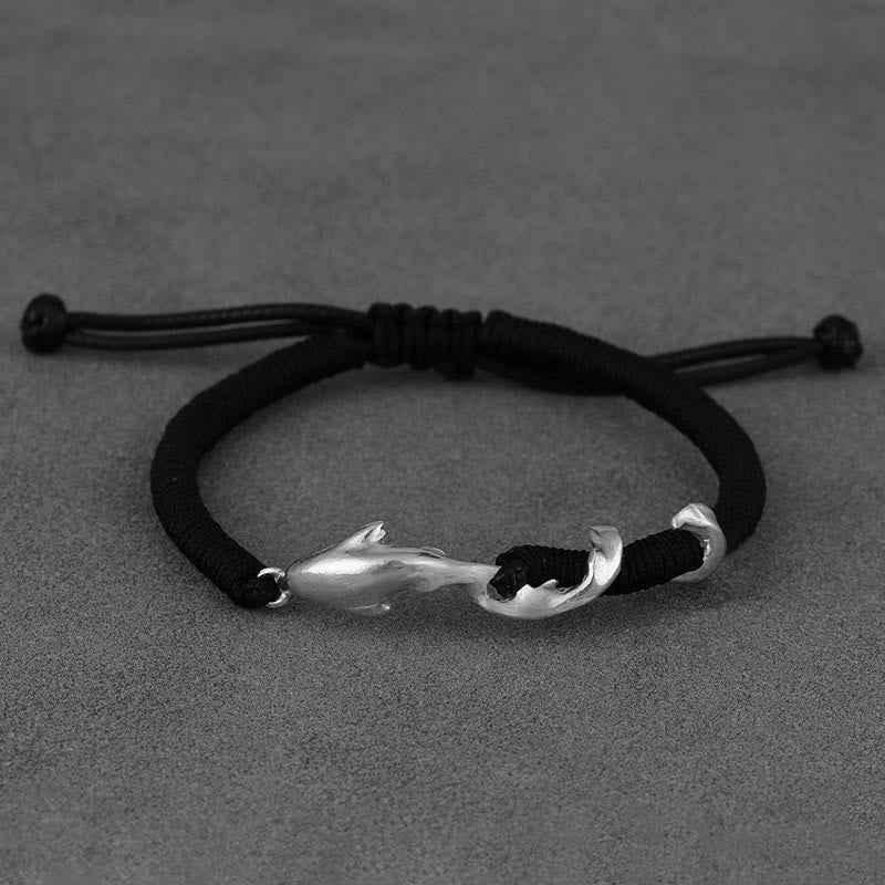Nimara Ritual 999 Sterling Silver Shark Black Wax Rope Protection Bracelet