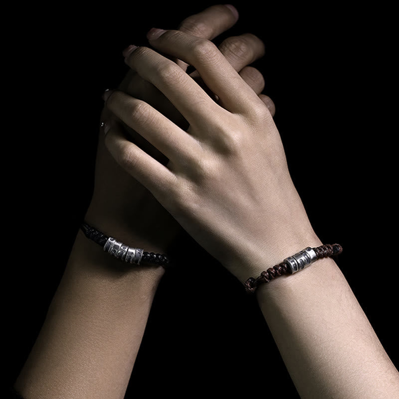 Nimara Ritual 999 Sterling Silver Morse Code Wax Rope Blessing Bracelet