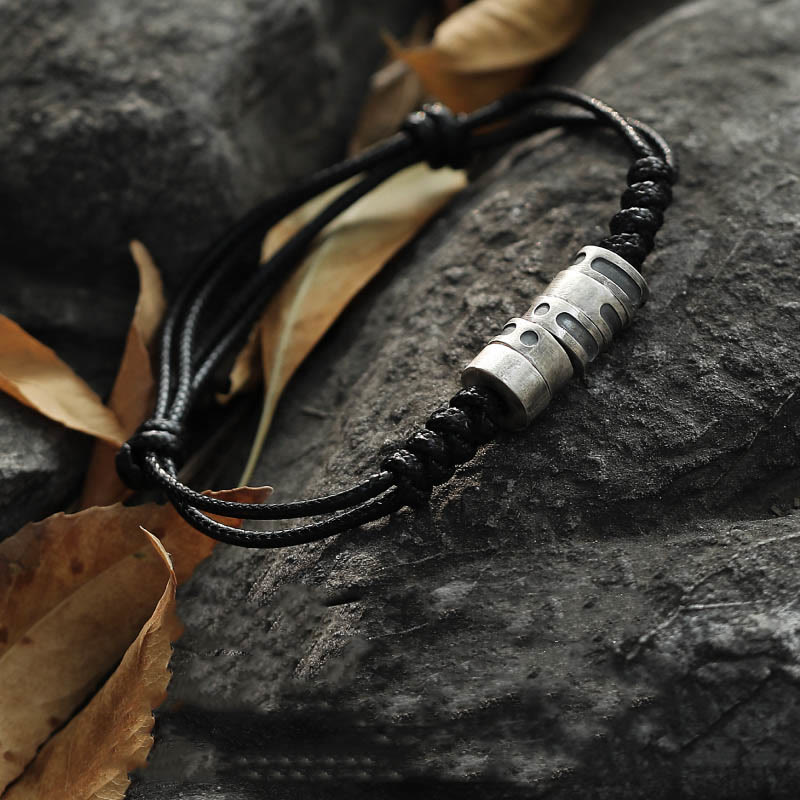 Nimara Ritual 999 Sterling Silver Morse Code Wax Rope Blessing Bracelet