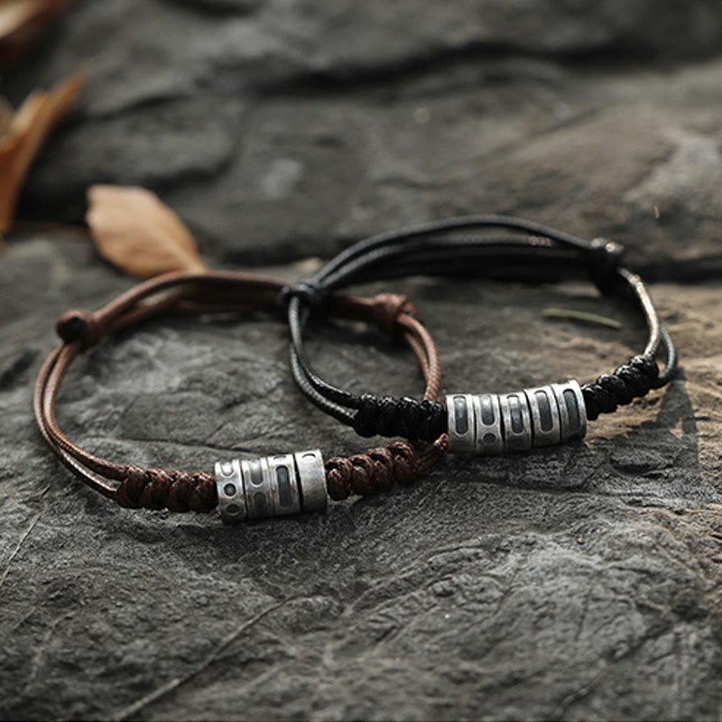 Nimara Ritual 999 Sterling Silver Morse Code Wax Rope Blessing Bracelet