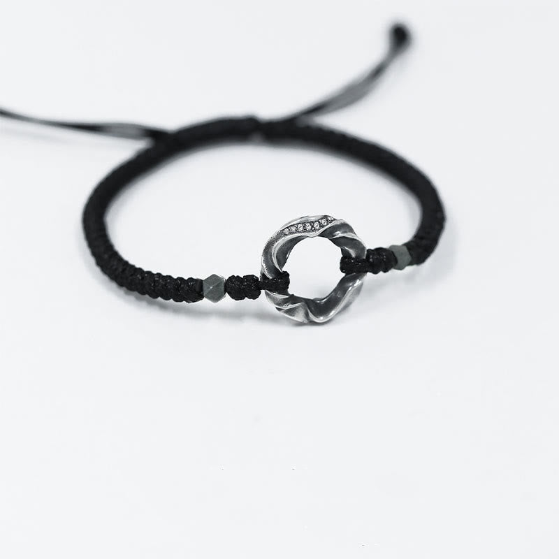 Nimara Ritual 999 Sterling Silver Peace Buckle Black Wax Rope Protection Bracelet