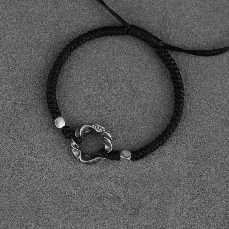 Nimara Ritual 999 Sterling Silver Peace Buckle Black Wax Rope Protection Bracelet