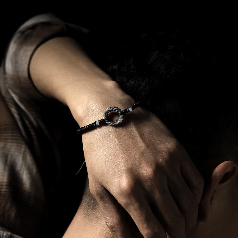 Nimara Ritual 999 Sterling Silver Peace Buckle Black Wax Rope Protection Bracelet