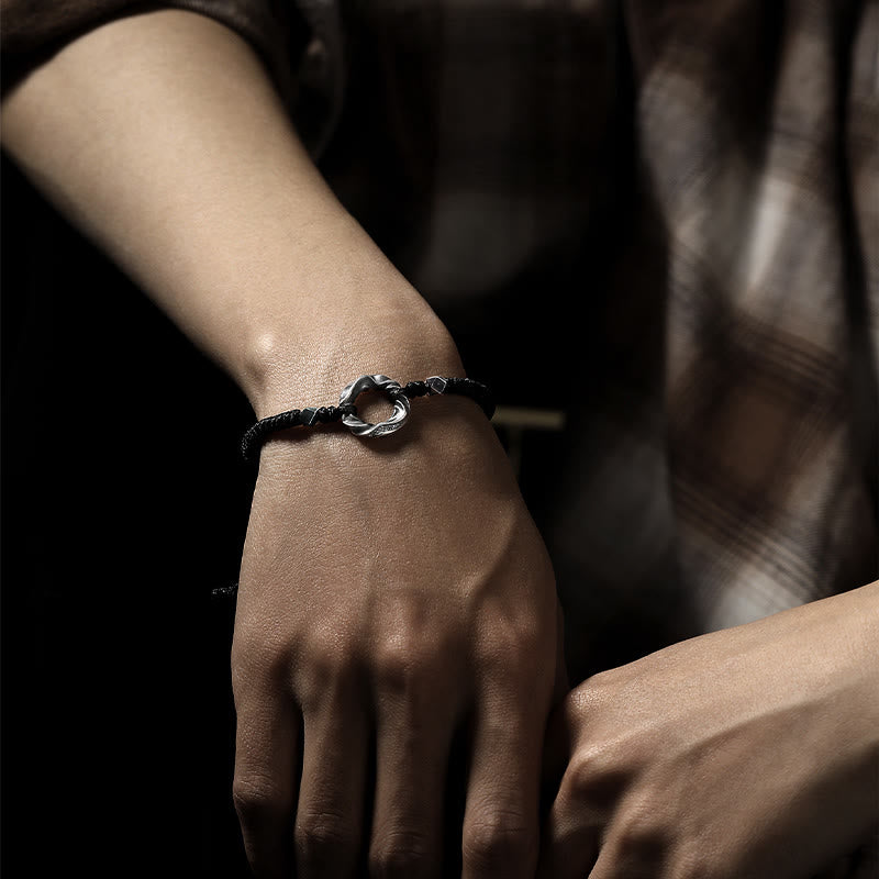 Nimara Ritual 999 Sterling Silver Peace Buckle Black Wax Rope Protection Bracelet