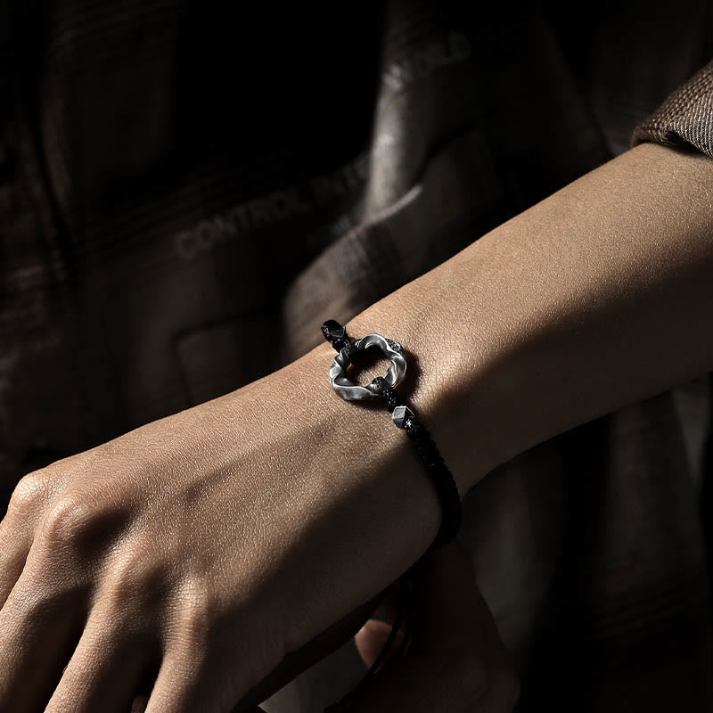 Nimara Ritual 999 Sterling Silver Peace Buckle Black Wax Rope Protection Bracelet