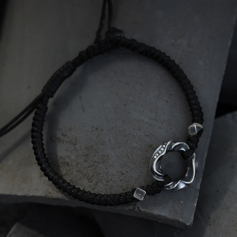 Nimara Ritual 999 Sterling Silver Peace Buckle Black Wax Rope Protection Bracelet