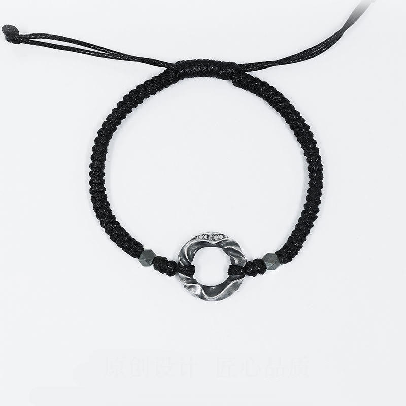 Nimara Ritual 999 Sterling Silver Peace Buckle Black Wax Rope Protection Bracelet