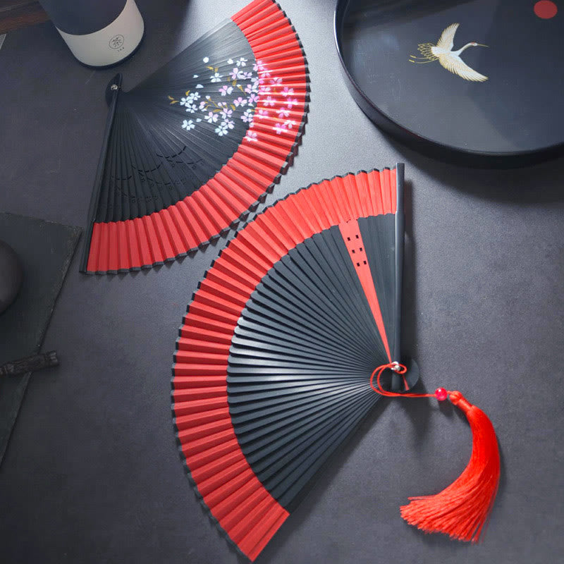 Nimara Ritual Flower Rabbit Spray Painting Handheld Cotton Linen Fabric Bamboo Folding Fan
