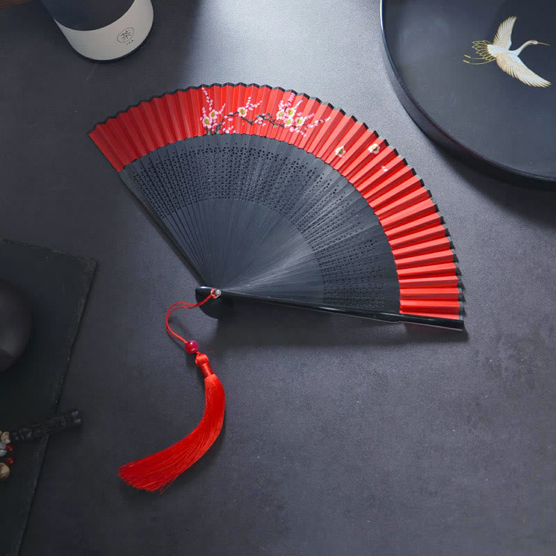 Nimara Ritual Flower Rabbit Spray Painting Handheld Cotton Linen Fabric Bamboo Folding Fan