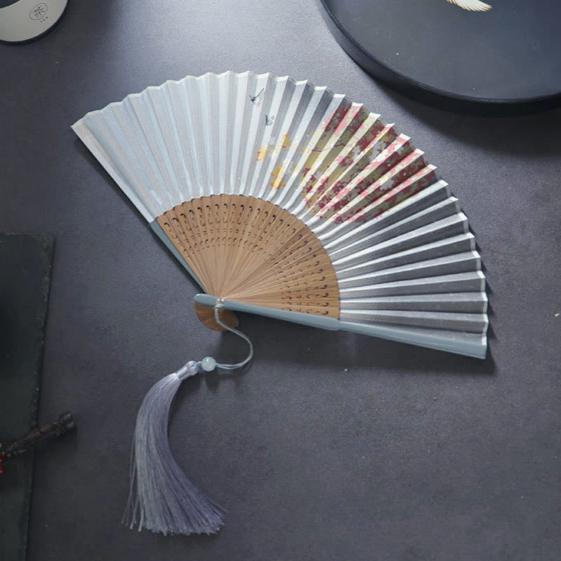 Nimara Ritual Gardenia Cherry Blossom Moon Handheld Polyester Bamboo Folding Fan 21cm