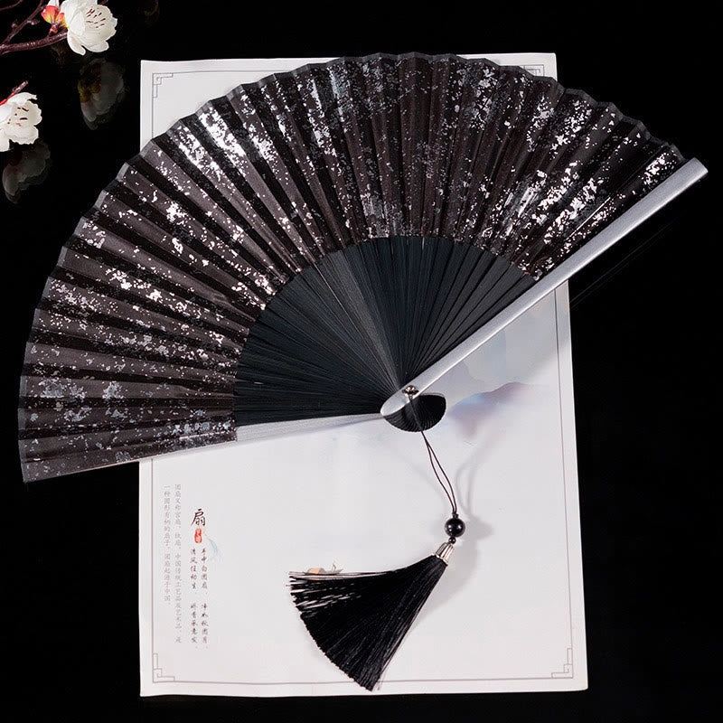 Nimara Ritual Cranes Auspicious Clouds Solid Color Gradient Handheld Bamboo Folding Fan