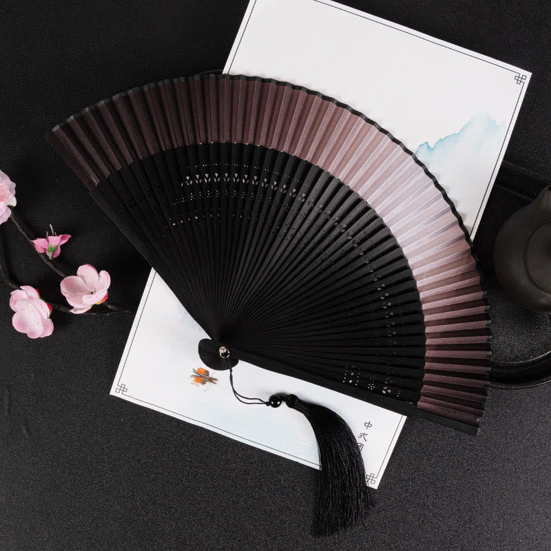 Nimara Ritual Cranes Auspicious Clouds Solid Color Gradient Handheld Bamboo Folding Fan