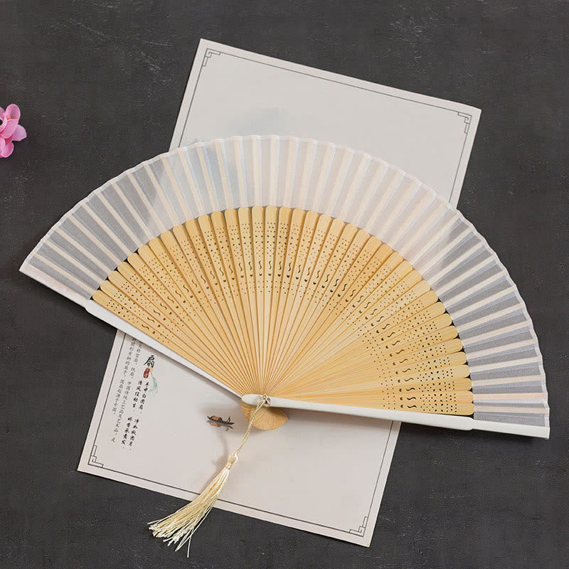 Nimara Ritual Cranes Auspicious Clouds Solid Color Gradient Handheld Bamboo Folding Fan