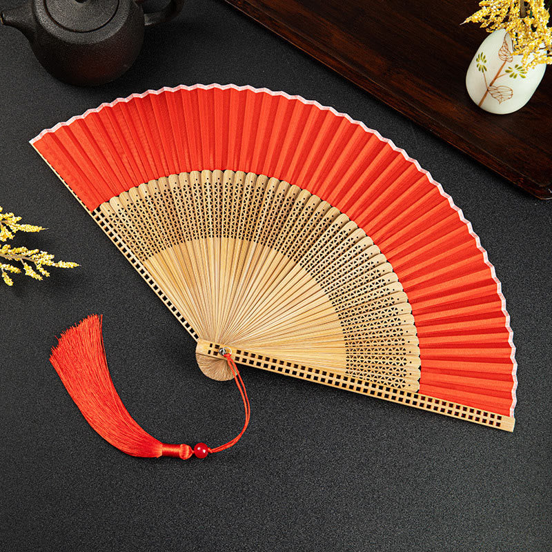 Nimara Ritual Cranes Auspicious Clouds Solid Color Gradient Handheld Bamboo Folding Fan
