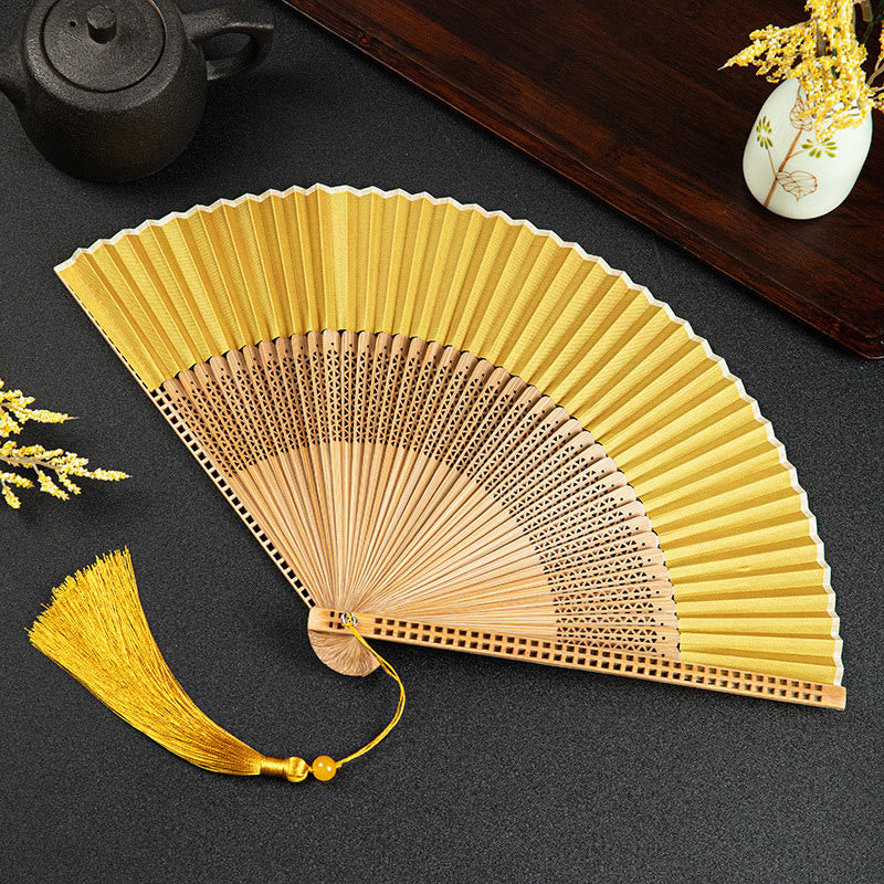 Nimara Ritual Cranes Auspicious Clouds Solid Color Gradient Handheld Bamboo Folding Fan