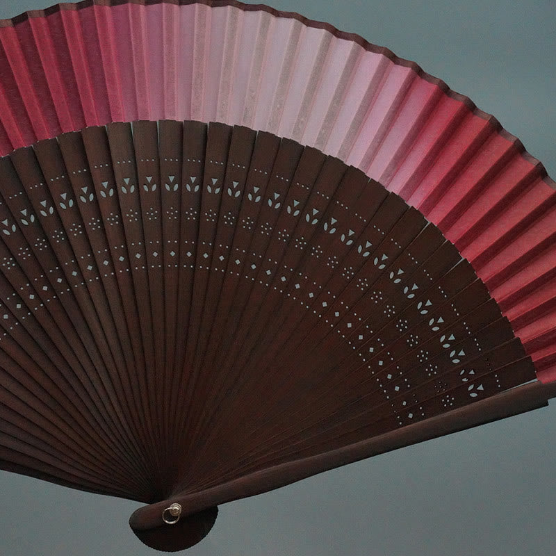 Nimara Ritual Red Lily Tassel Hollow Rib Silk Handheld Bamboo Folding Fan