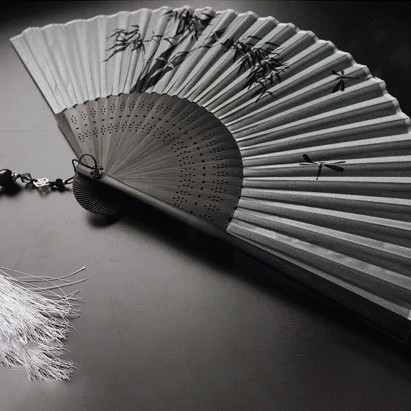 Nimara Ritual Ink Bamboo Polyester Handheld Bamboo Folding Fan