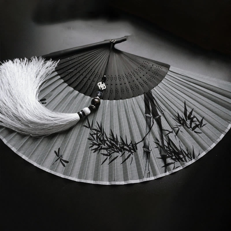 Nimara Ritual Ink Bamboo Polyester Handheld Bamboo Folding Fan