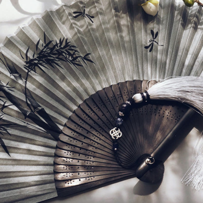Nimara Ritual Ink Bamboo Polyester Handheld Bamboo Folding Fan