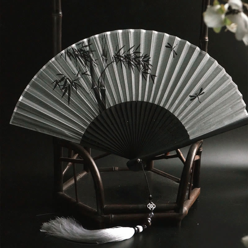 Nimara Ritual Ink Bamboo Polyester Handheld Bamboo Folding Fan