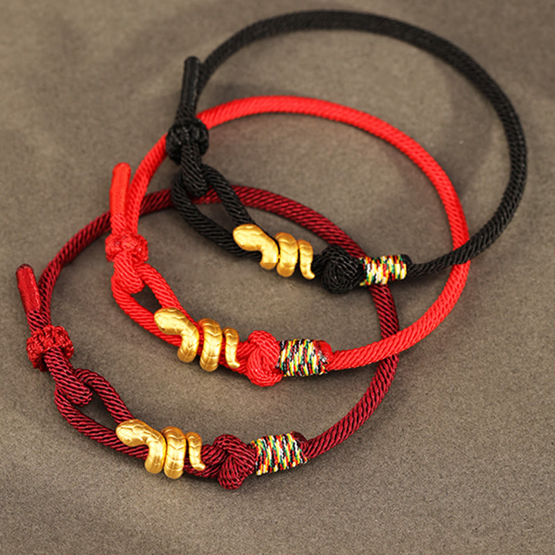 Nimara Ritual 999 Gold Year of the Snake Design Handmade Luck Protection Rope Braided Bracelet