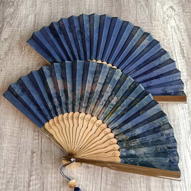 Nimara Ritual Flower Persimmon Bamboo Leaves Xiangyunsha Silk Handheld Bamboo Folding Fan