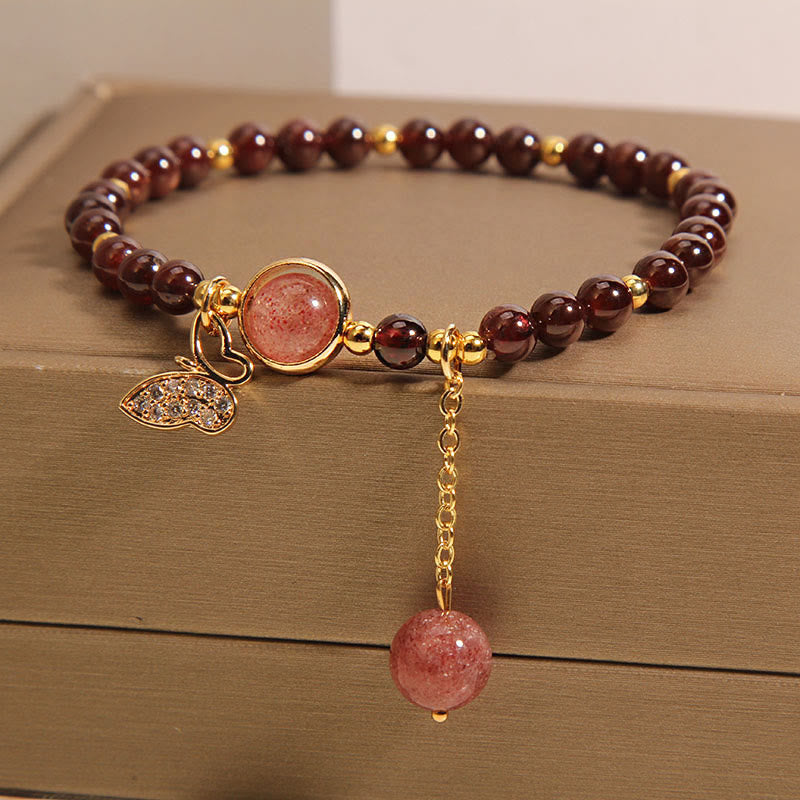 Nimara Ritual Natural Garnet Strawberry Quartz Butterfly Protection Bracelet