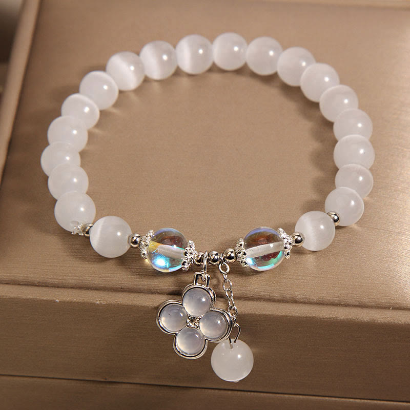 Nimara Ritual Cat's Eye Crystal Lucky Four Leaf Clover Charm Love Bracelet