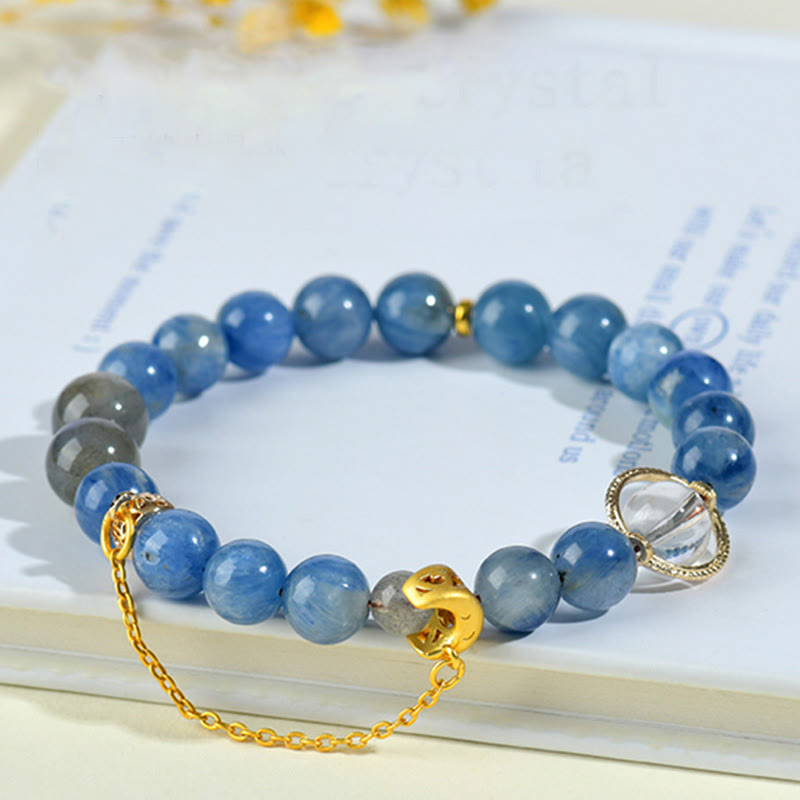 Nimara Ritual Natural Kyanite Labradorite White Crystal Crescent Moon Communication Bracelet