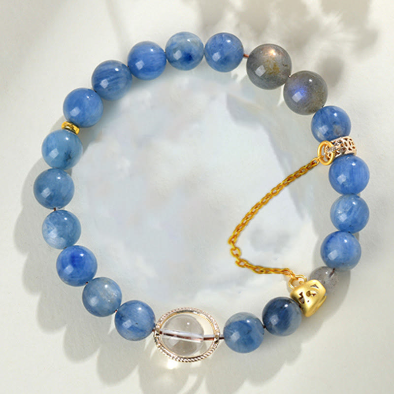 Nimara Ritual Natural Kyanite Labradorite White Crystal Crescent Moon Communication Bracelet
