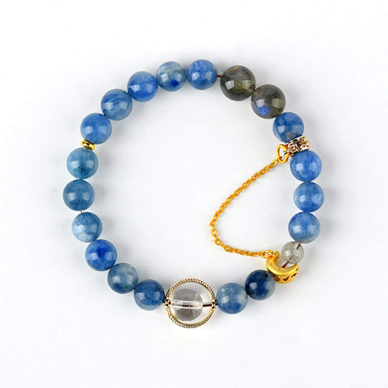 Nimara Ritual Natural Kyanite Labradorite White Crystal Crescent Moon Communication Bracelet