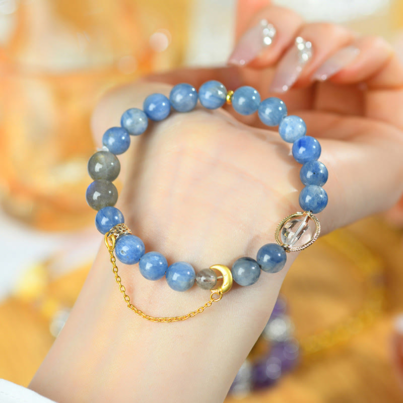 Nimara Ritual Natural Kyanite Labradorite White Crystal Crescent Moon Communication Bracelet