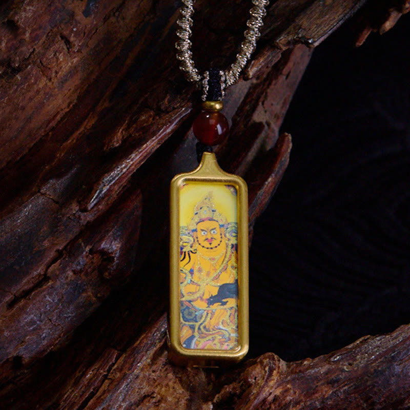 Nimara Ritual Tibet Zakiram Yellow God of Wealth Nine Tailed Fox Hand-Painted Thangka Calm Necklace Pendant