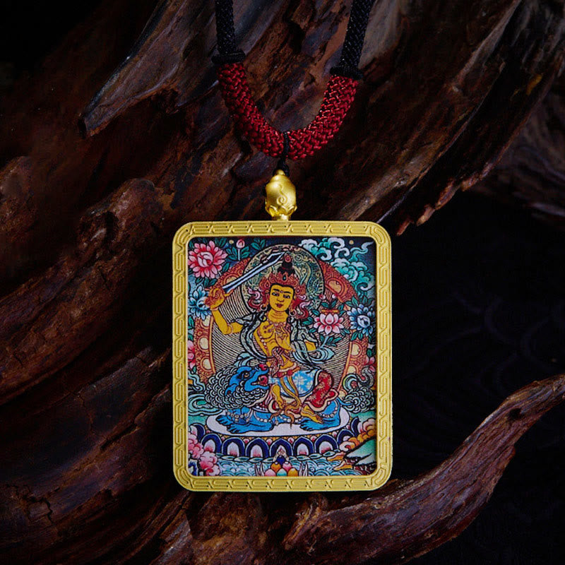 Nimara Ritual Tibetan Zakiram Nine Tailed Fox Yellow God of Wealth Painted Thangka Hope Necklace Pendant