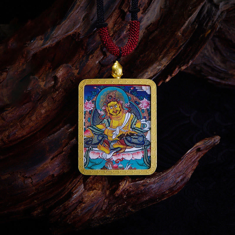 Nimara Ritual Tibetan Zakiram Nine Tailed Fox Yellow God of Wealth Painted Thangka Hope Necklace Pendant