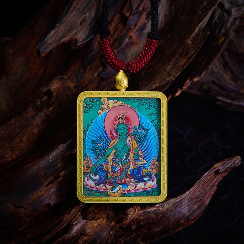 Nimara Ritual Tibetan Zakiram Nine Tailed Fox Yellow God of Wealth Painted Thangka Hope Necklace Pendant