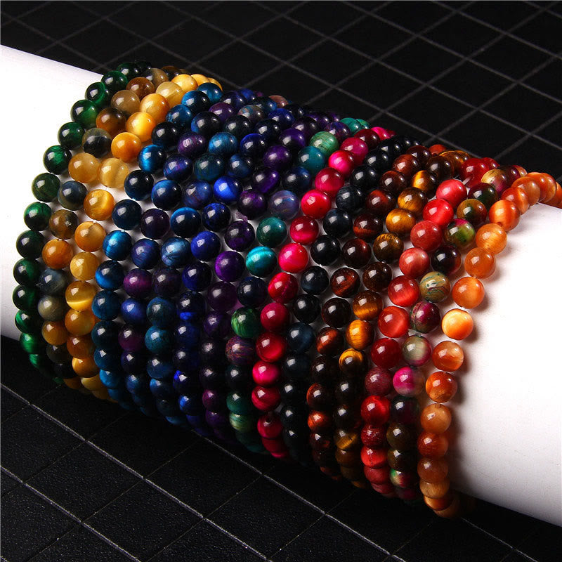 Nimara Ritual 6mm Various Stone Crystal Black Glitter Stone Red Tiger Eye Beads Protection Bracelet