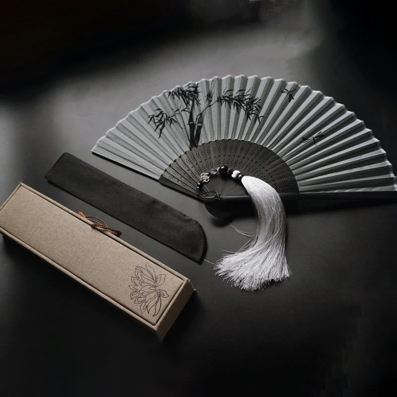 Nimara Ritual Ink Bamboo Polyester Handheld Bamboo Folding Fan